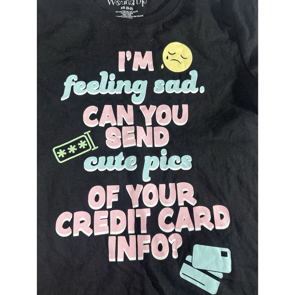 Wound Up Feeling Sad Black Funny Slogan Graphic Tee Womens T-Shirt XS 0 - 2 - Picture 2 of 6